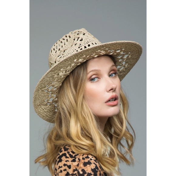 SOLD OUT Natural Bohemian Handwoven Open Weave Faux Leather Banded Panama Hat - Picture 3 of 6